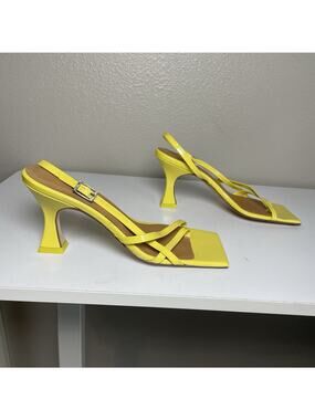 Miista Sandal Heels Yellow Size 38 Spain Leather Square Toe Strappy Buckle Sling